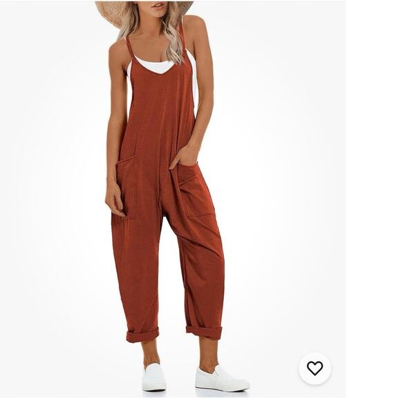 Anrabess Women’s Romper Jumpsuit Sz XL Harem Wide Leg Rust Color Spaghetti Strap - Picture 1 of 10